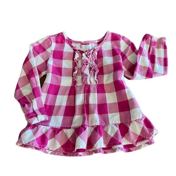 Children’s Place Flannel Pink White Buffalo Check Ruffled Blouse Toddler Size 3T - Picture 1 of 12
